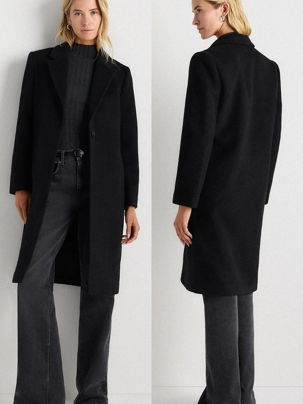 Quince Blazer Coast Womens S Black Wool Cashmere Classic Single Breasted Office
